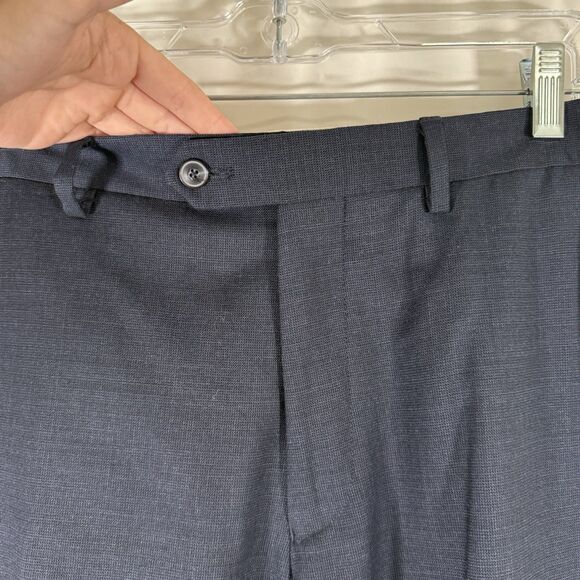 Jos A Bank Wool Blend Pants Men 33 Blue Flat Front brrr Comfort Office Dry Clean - Picture 5 of 11
